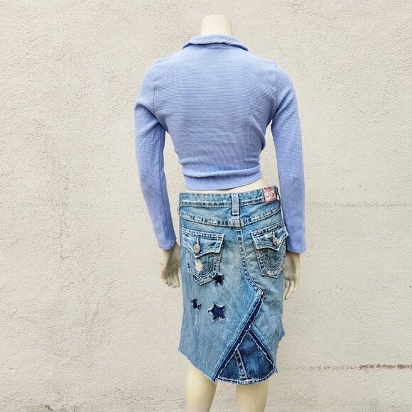 Vintage True Religion Y2K Patchwork Denim Skirt - Picture 5 of 6